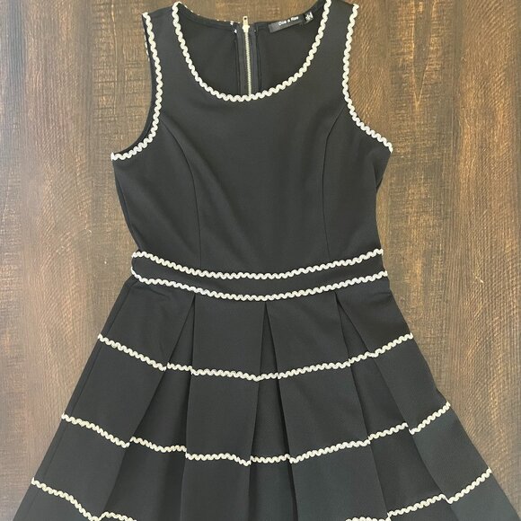 Doe & Rae Vintage-Inspired Fit and Flare Pleated Dress-Black and White Size SM - Picture 1 of 7